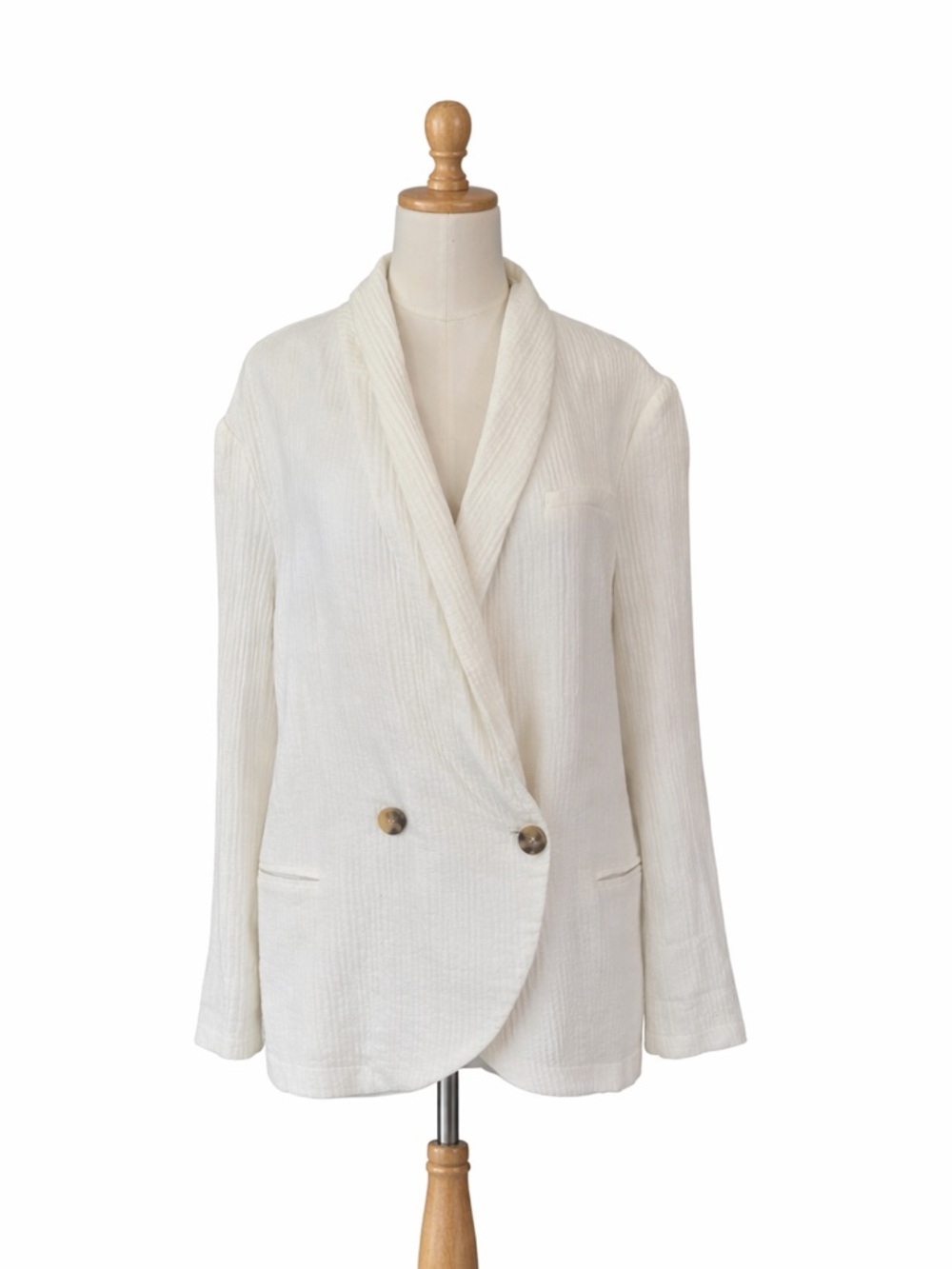 Ellison Cream Double-Breasted Shawl Collar Blazer